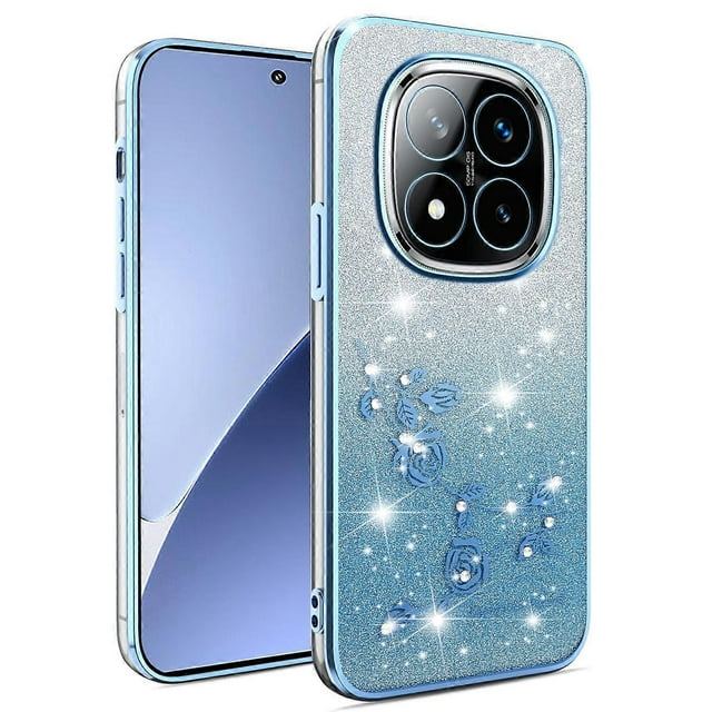 KADEM For Xiaomi Redmi Note 14 Pro 5G Case Flower TPU Flexible Gradient Phone Cover - Blue