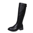 thumbnail image 2 of Women’s Round Toe Knee‑High Riding Boots, Smooth Leather Low Block Heel Tall Boots, Back Zipper Wide Calf Long Boots, 2 of 9
