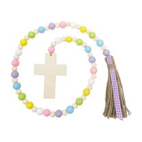 Matoen Easter Basket Stuffers, Easter Tiered Tray Decor Items,Colorful Wood Bead Garland with Jute Tassel, Rustic Wooden Bead Spring Farmhouse Home Decor