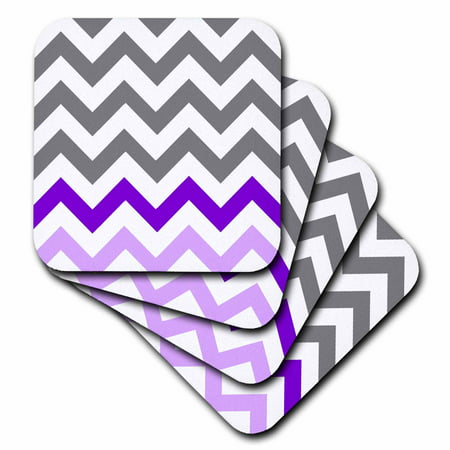 3dRose Charcoal grey chevron with purple zig zag accent - gray zigzag pattern, Soft Coasters, set of