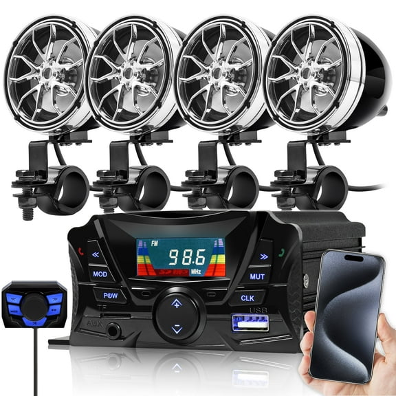 GoHawk TS3-Q Motorcycle Bluetooth 4 Speakers Handlebar Mount MP3 Music Player Sound Audio Stereo Amplifier System ATV USB Micro SD FM Radio
