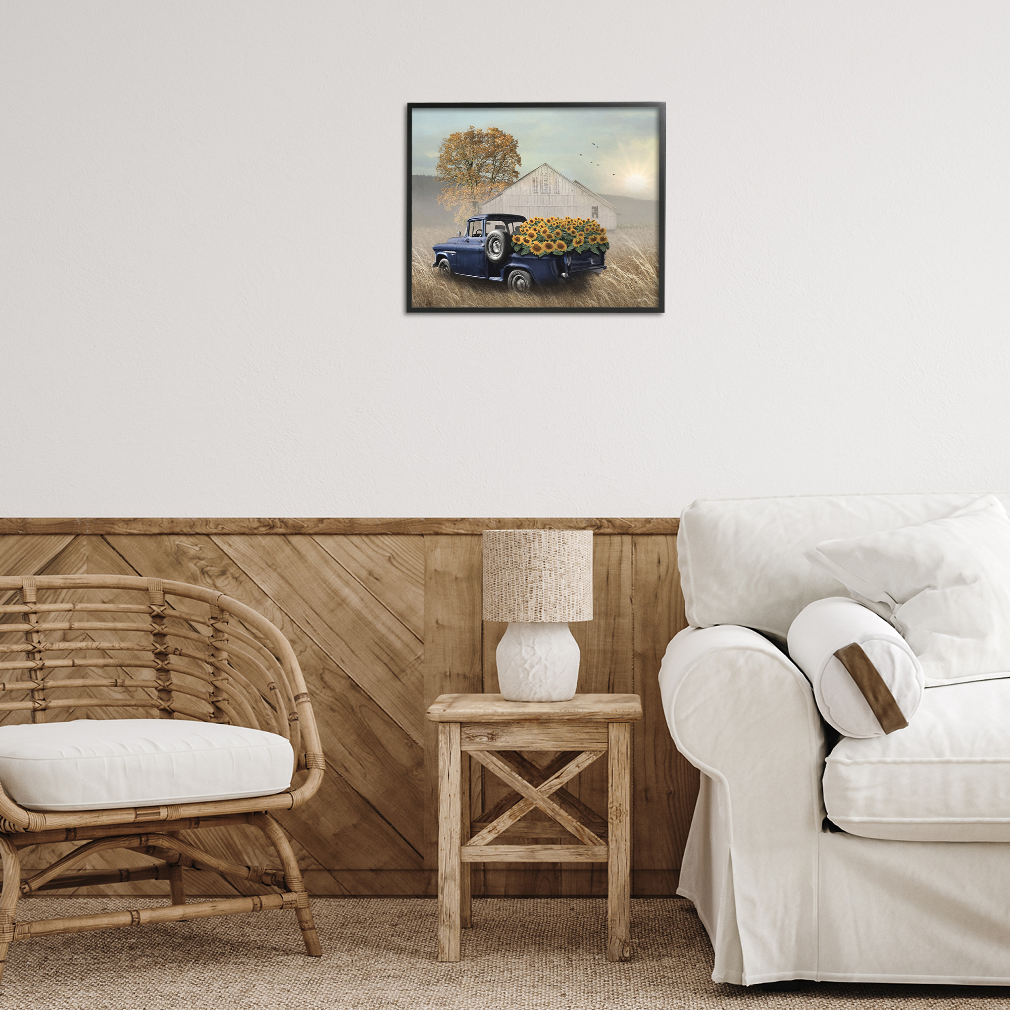 Stupell Industries Sunflower Filled Truck Transportation Painting Black Framed Art Print Wall Art, 20 x 16