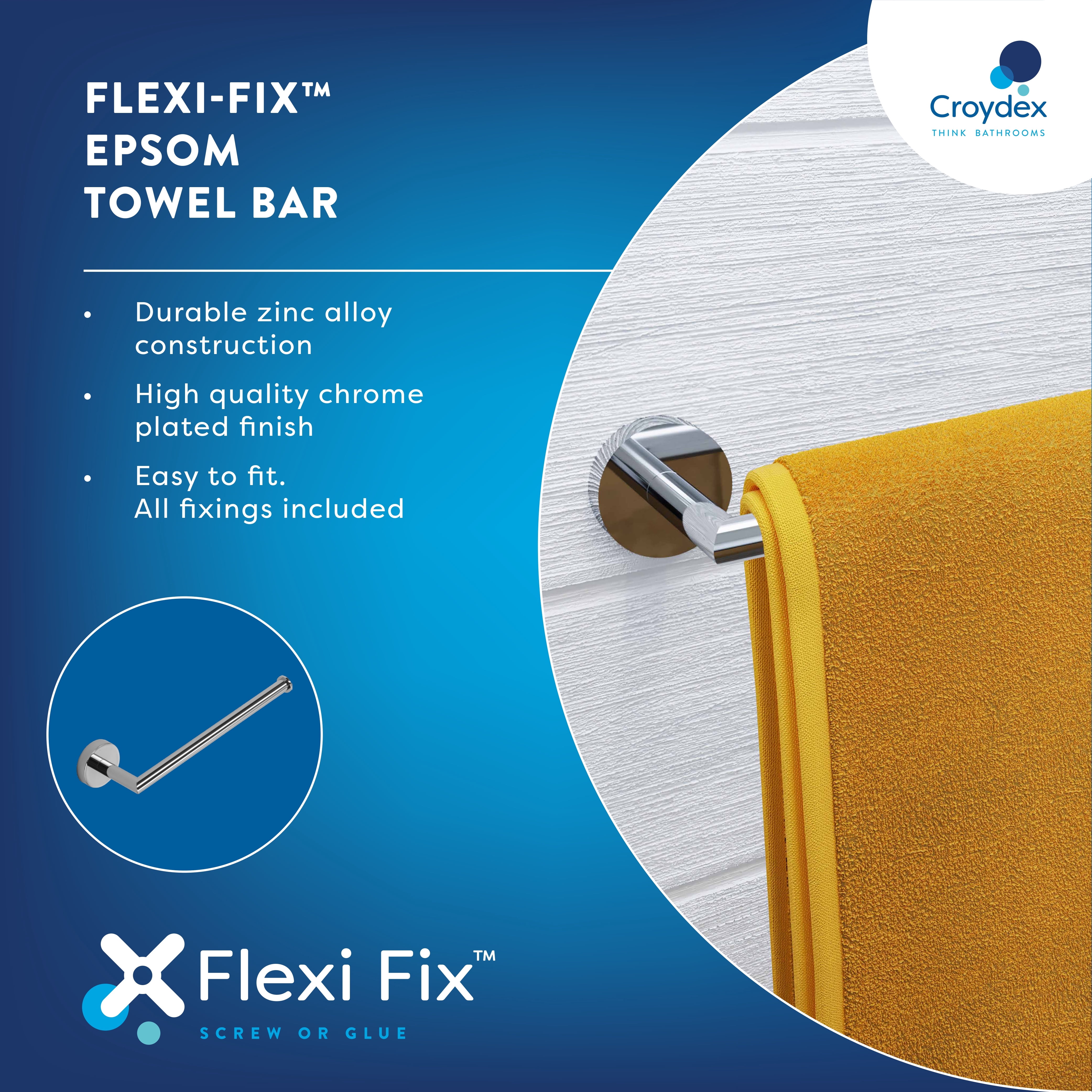 Croydex Flexi-Fix Epsom 10.6" Towel Bar in Chrome