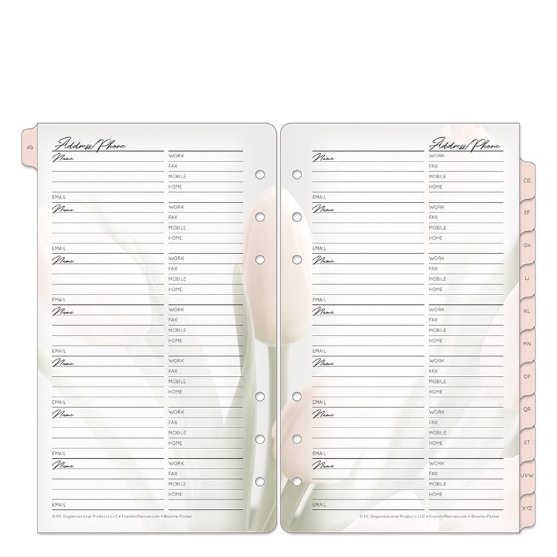 FranklinCovey Pocket Blooms Address/Phone Tabs - Pink/Green