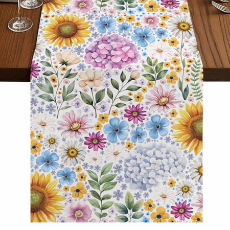 Table Runners 48 Inches Long Dress Scarves Sunflower Farmhouse Kitchen Table Runner Short Coffee Tablerunners Colorful Flowers Summer Botanical Watercolor 13x48 Inch
