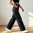 thumbnail image 5 of Womens Casual Wide Leg Jeans Pants Solid Color High Waist Trousers Flowy Loose Lightweight Pants, 5 of 5