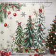 thumbnail image 3 of Green Pine Trees Shower Curtain, Cottagecore Christmas Tree Snowflake Ribbon Waterproof Washable Fabric Bathroom Shower Curtain with 12 Hooks, 54" x 78", 3 of 9