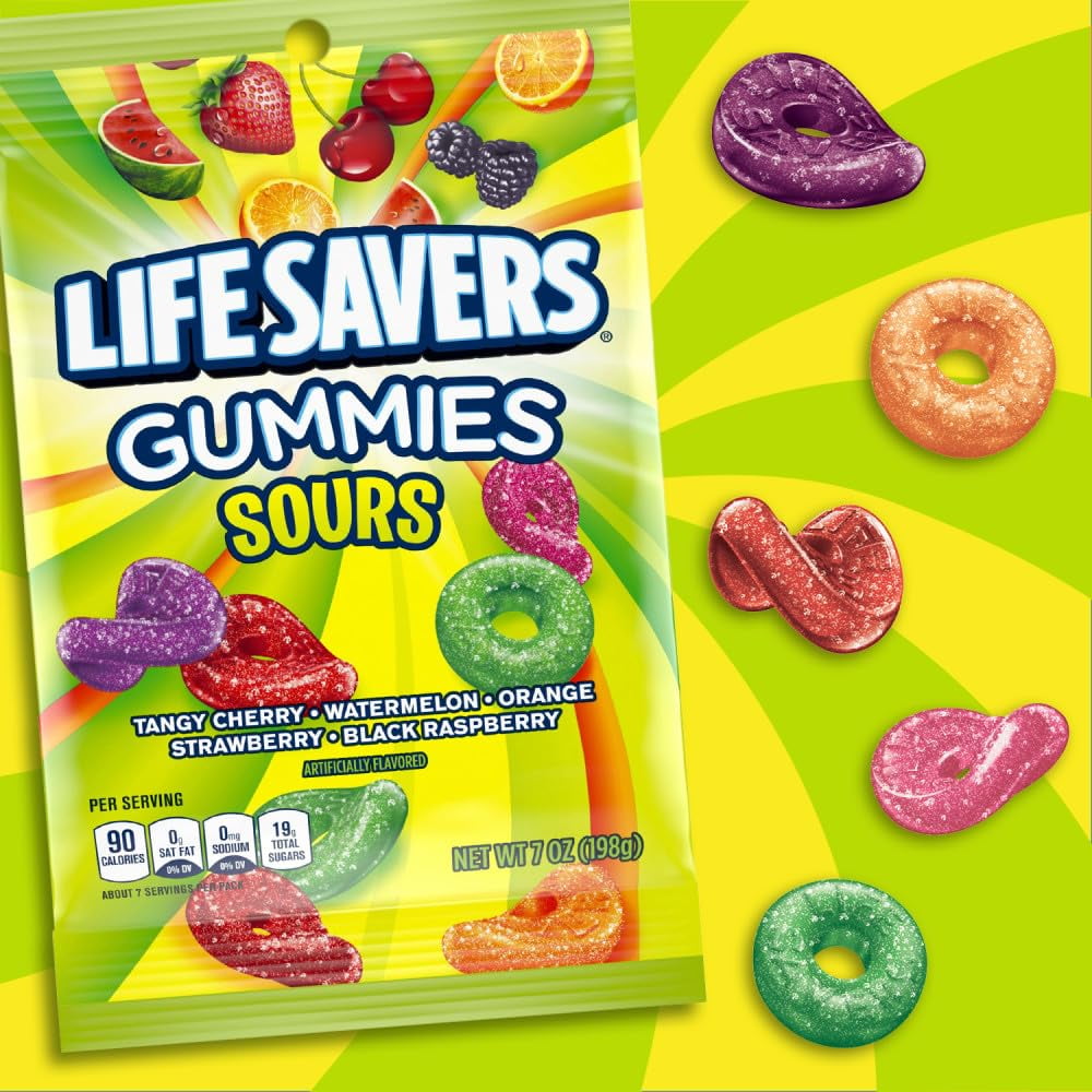 Life Savers Sours Gummies Candy Bag, 7 Ounce (Pack Of 12)