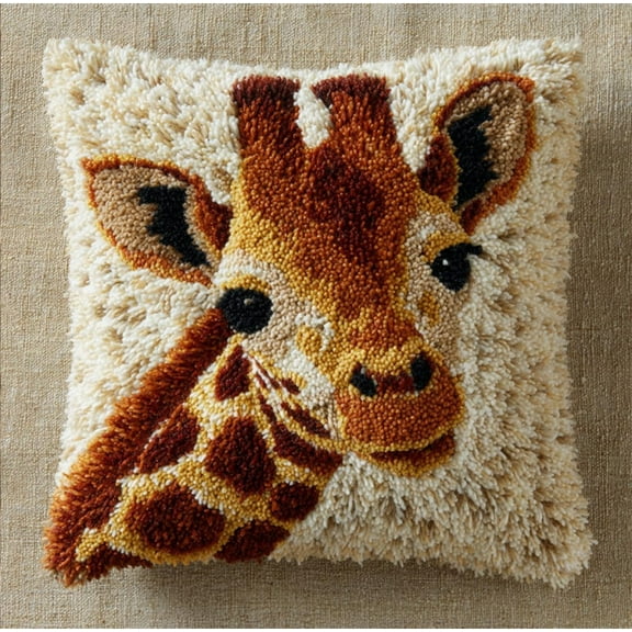 Latch Hook Pillow Kits For Adults Kids Beginners Giraffe 17X17 In Diy Pre-Printed Latch Hook Rug Carpet Cushion Kits Cross-Stitch Embroidery Cushion Embroidered Pillow For Home Sofa Decorati