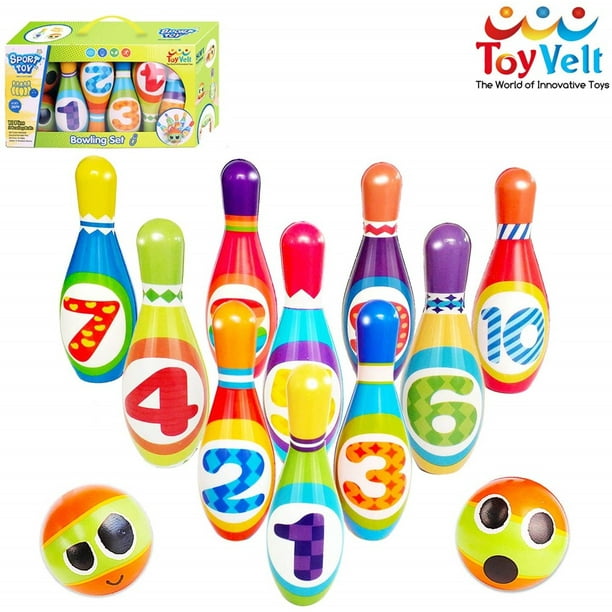 ToyVelt Kids Bowling Set with 10 Bowling Pins & 2 Balls Educational Early Development Indoor