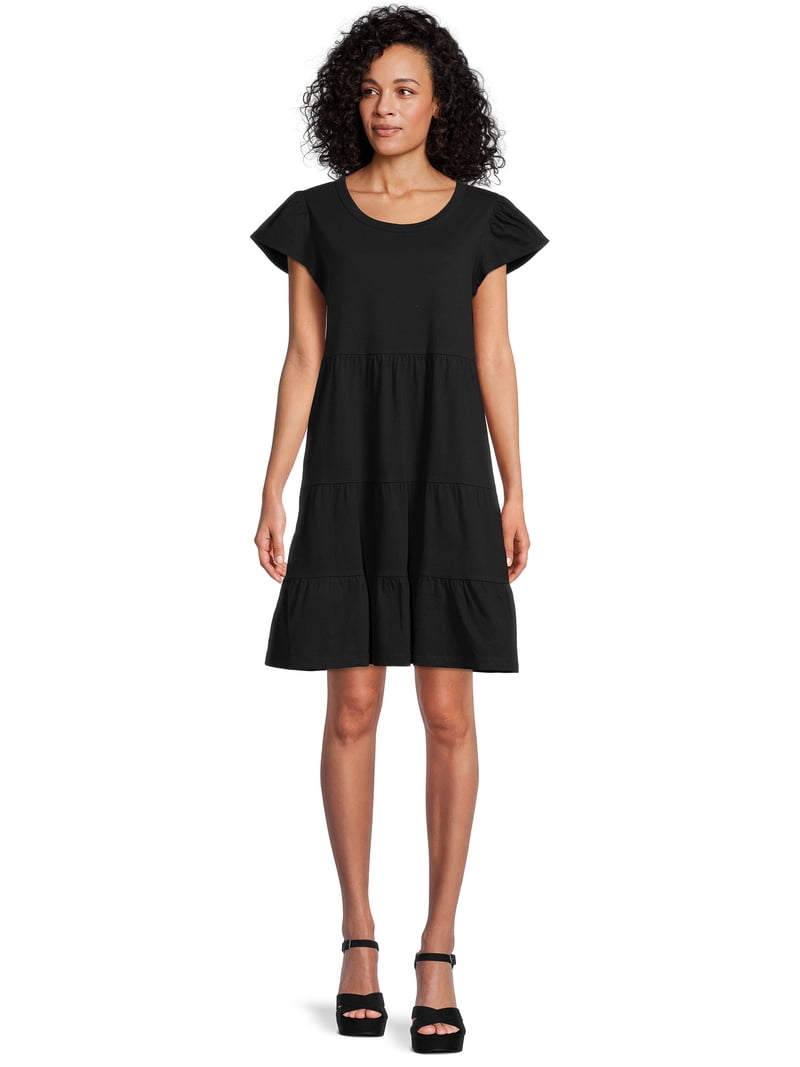 Time and Tru Women's Short Sleeve Tiered Knit Dress