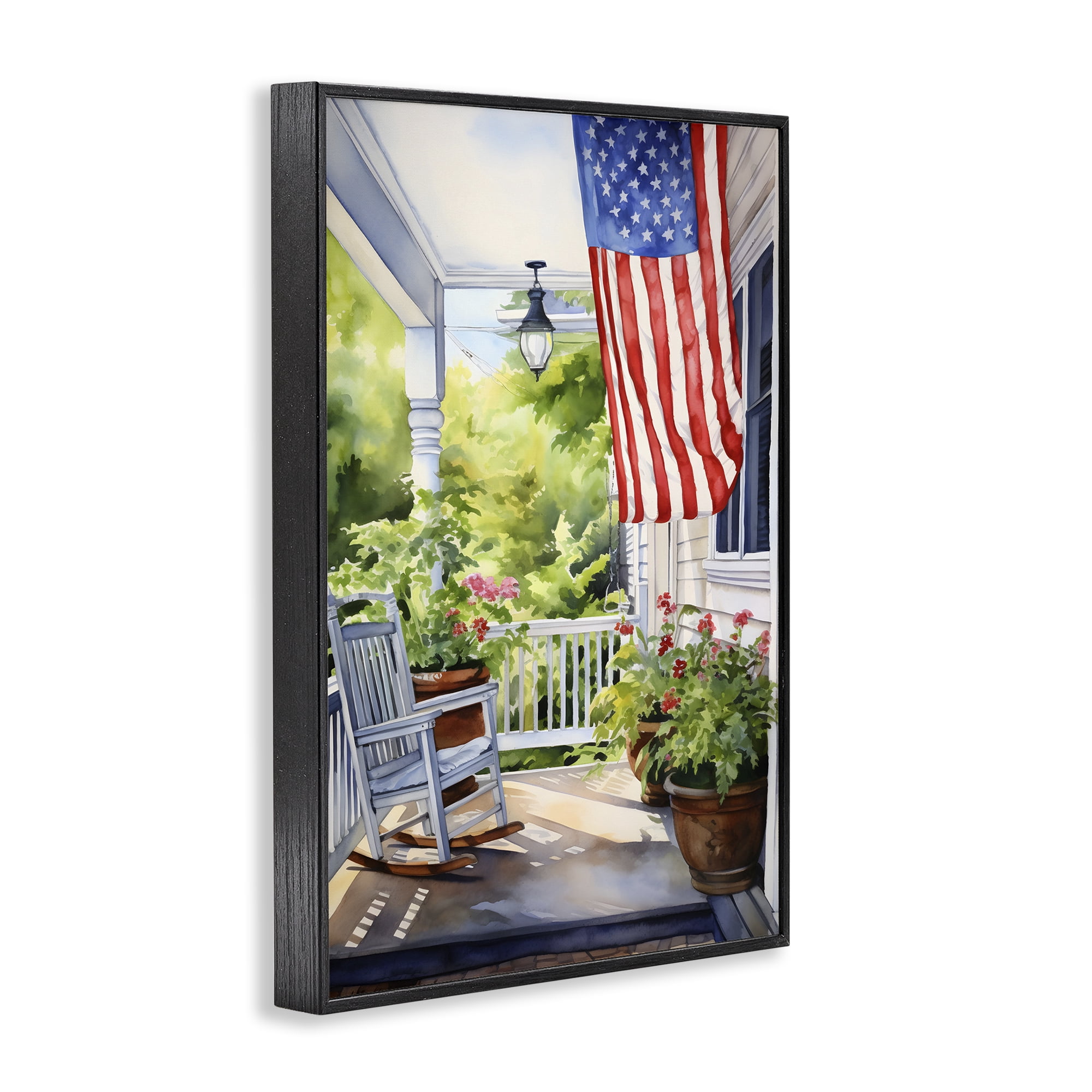 Stupell Industries Patriotic Summer Porch Scenery Painting Black Framed Art Print Wall Art, 16 x 24