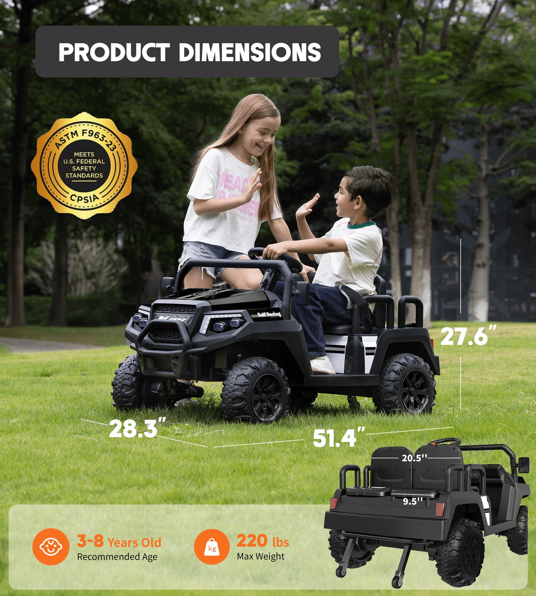 SaveJoy 24V 4 Seater Ride on Toys, Powered Ride on Cars w/ Four Wheels, Electric Car with Parent Remote Control for Toddlers Kids Girls Boys, Black