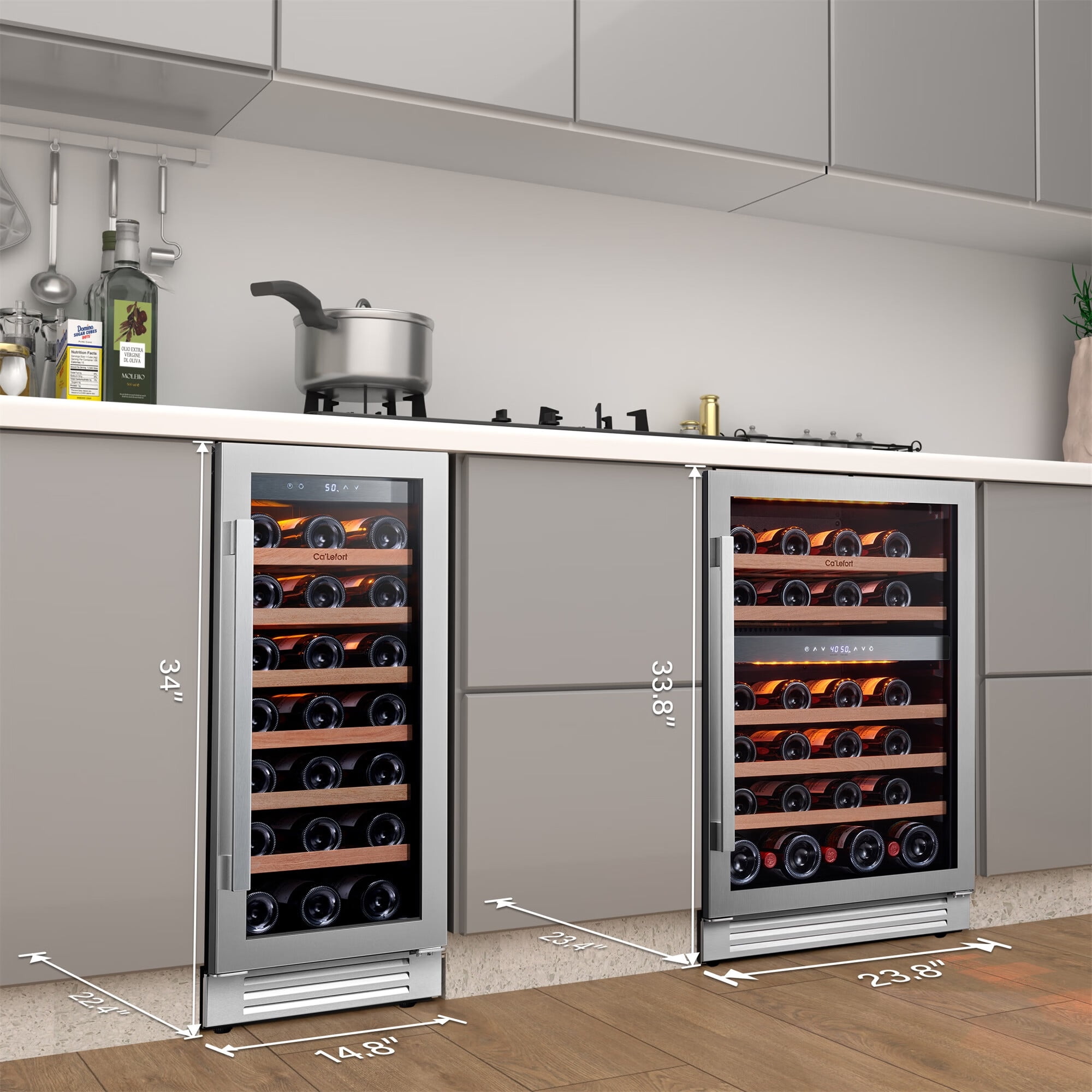 Ca'Lefort Wine Fridge,79 Bottle Dual Zone Wine Cooler Refrigerator,Freestanding & Built-in with Stainless Steel frame for Kitchen Office