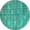 thumbnail image 1 of Ahgly Company Machine Washable Indoor Round Abstract Turquoise Blue Modern Area Rugs, 5' Round, 1 of 4