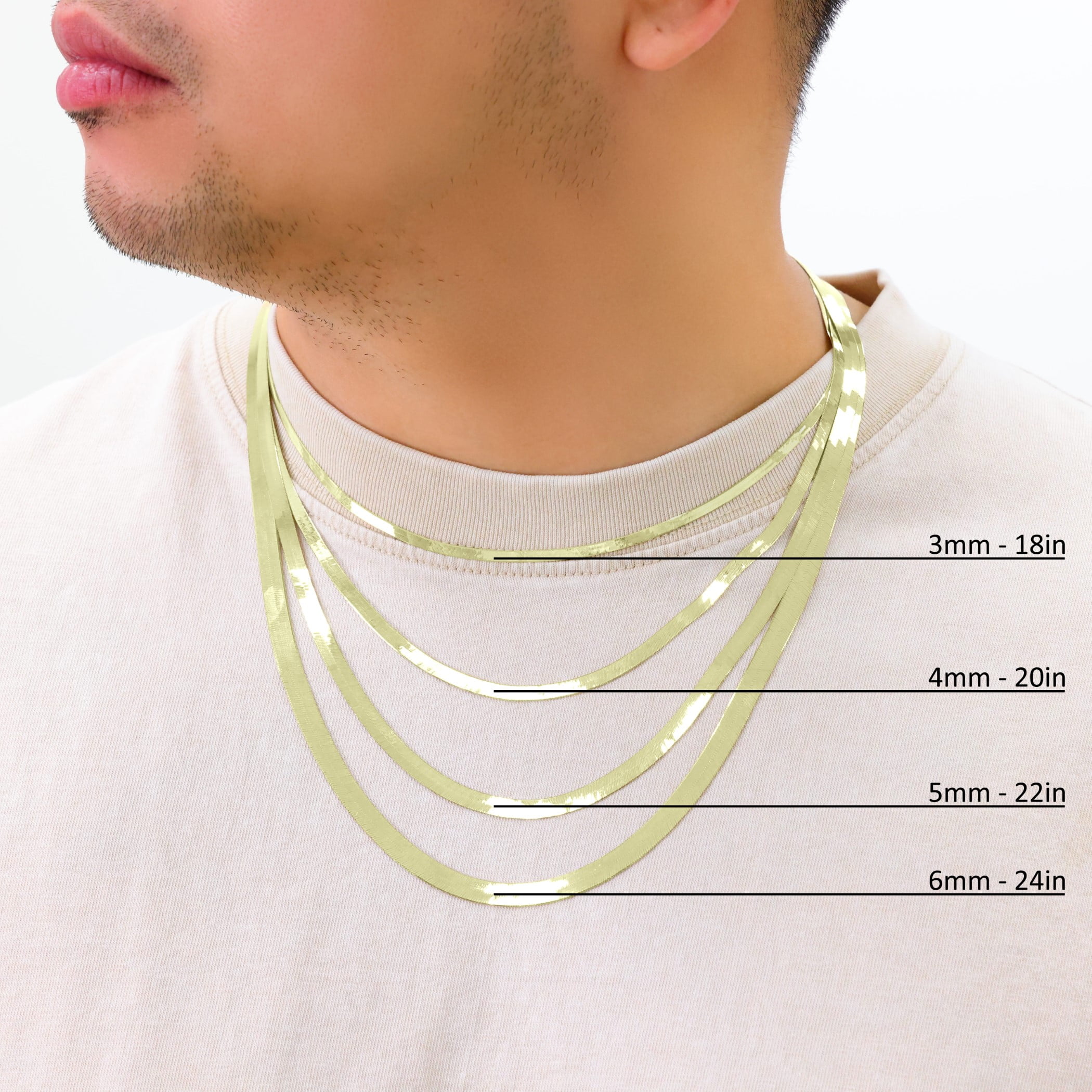 Nuragold 14K Real Yellow Gold Solid Herringbone Flexible Chain Necklace 14"-24" (3mm-7mm) Italian Jewelry for Men & Women