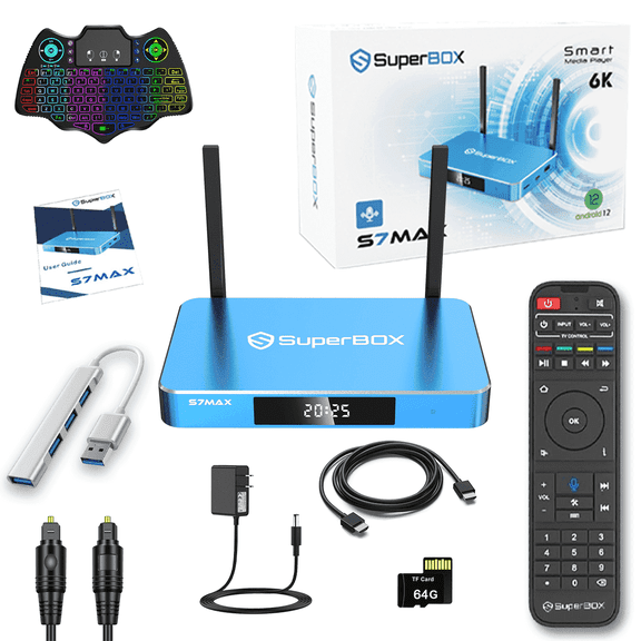 SuperBox S7 Max Premium Edition with Built-in Voice Control System | 2025 Model | Android 12 | 4GB RAM | 64GB Storage