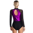 thumbnail image 2 of Aiihoo Women Sparkly Gymnastics Leotard Dress Long Sleeve Ballet Dancewear Figure Ice Skating Dress Purple XL, 2 of 7