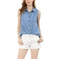 thumbnail image 2 of DARING DIVA Women's Single Breasted Point Collar Sleeveless Shirt M Blue, 2 of 7