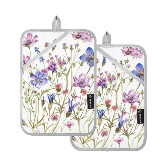 ALAZA Watercolor Wildflower Pot Holders Set of 2 Heat Resistant Kitchen Oven Mitts