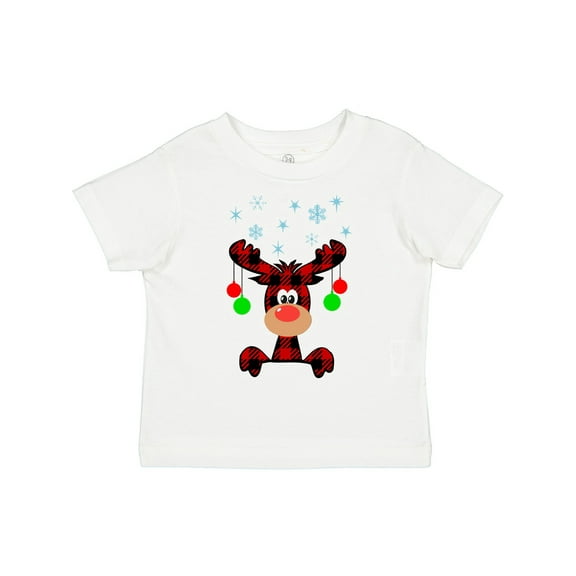 Inktastic Cute Flannel Reindeer with Christmas Bulbs and Snowflakes Boys or Girls Toddler T-Shirt