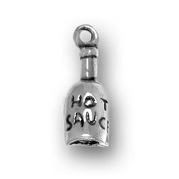 Sterling Silver 24" Unisex 1.5mm Box Chain Partially 3D Bottle Of Hot Sauce Pendant Necklace