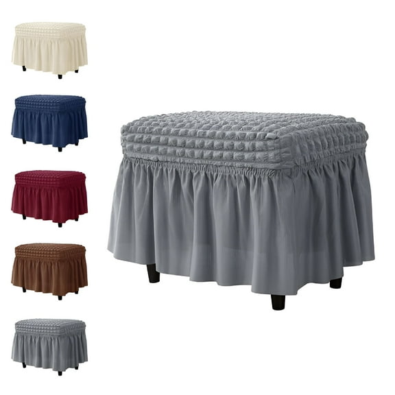 LAMIRO Rectangle Stretch Ottoman Slipcover,Chair Cover Footstool Protector for Living Room Bedroom