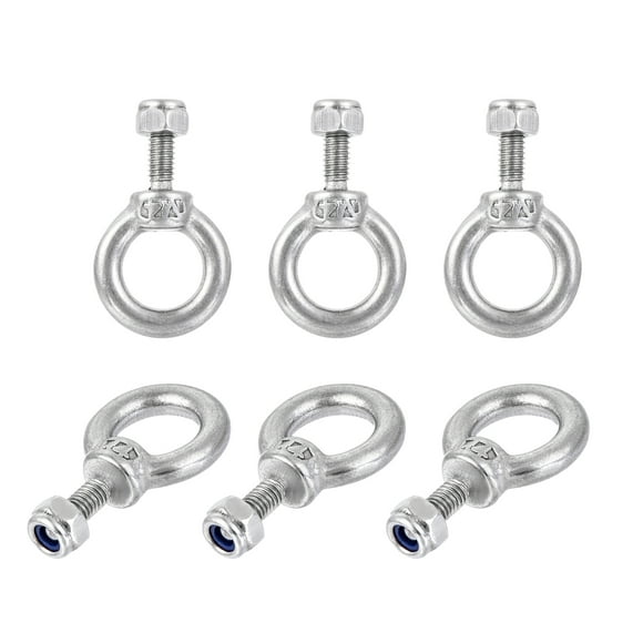 Unique Bargains Lifting Eye Bolt M4 x 11mm Male Thread with Nut for Hanging, Stainless Steel, 6 Sets