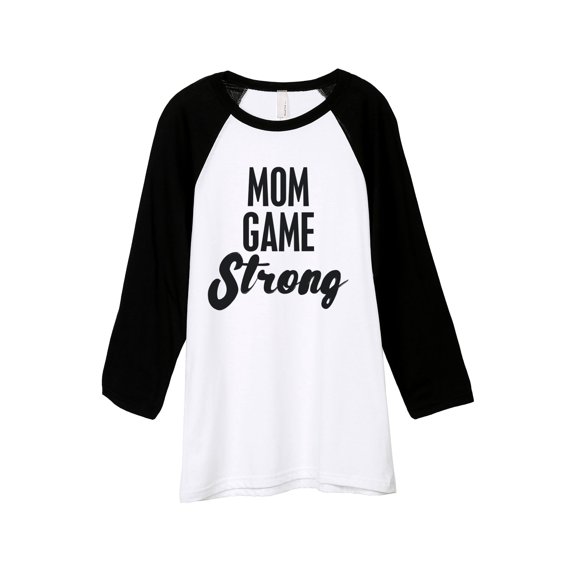 Thread Tank Mom Game Strong Unisex 3/4 Sleeves Baseball Raglan White Black Small