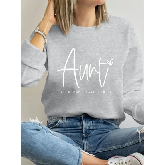 Women's Long Sleeve Auntie Crewneck Sweatshirt Aunt Letter Print Graphic Shirts Pullover Tops