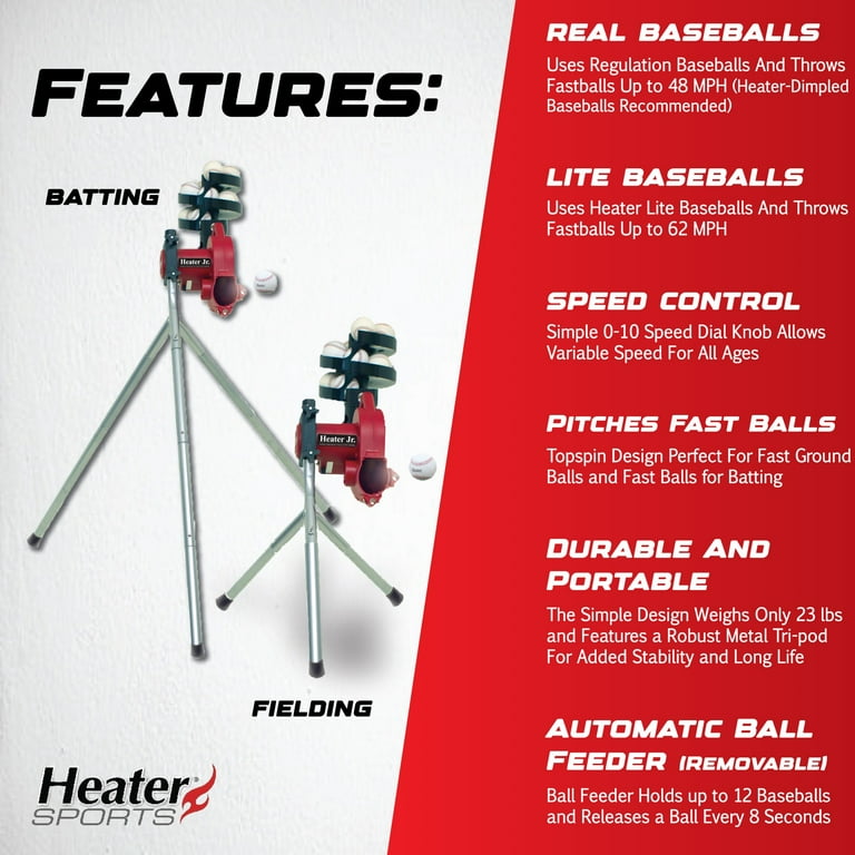 Heater Sports Heater Jr. Real Baseball Machine with Auto Feeder