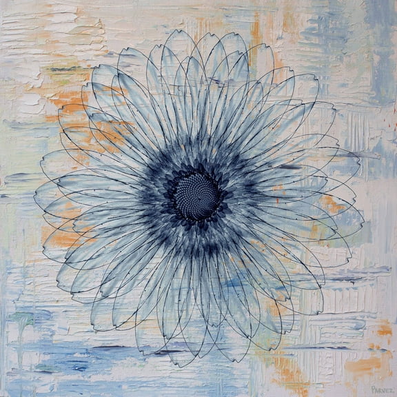 "Blue Burst Bloom" Painting Print on Wrapped Canvas