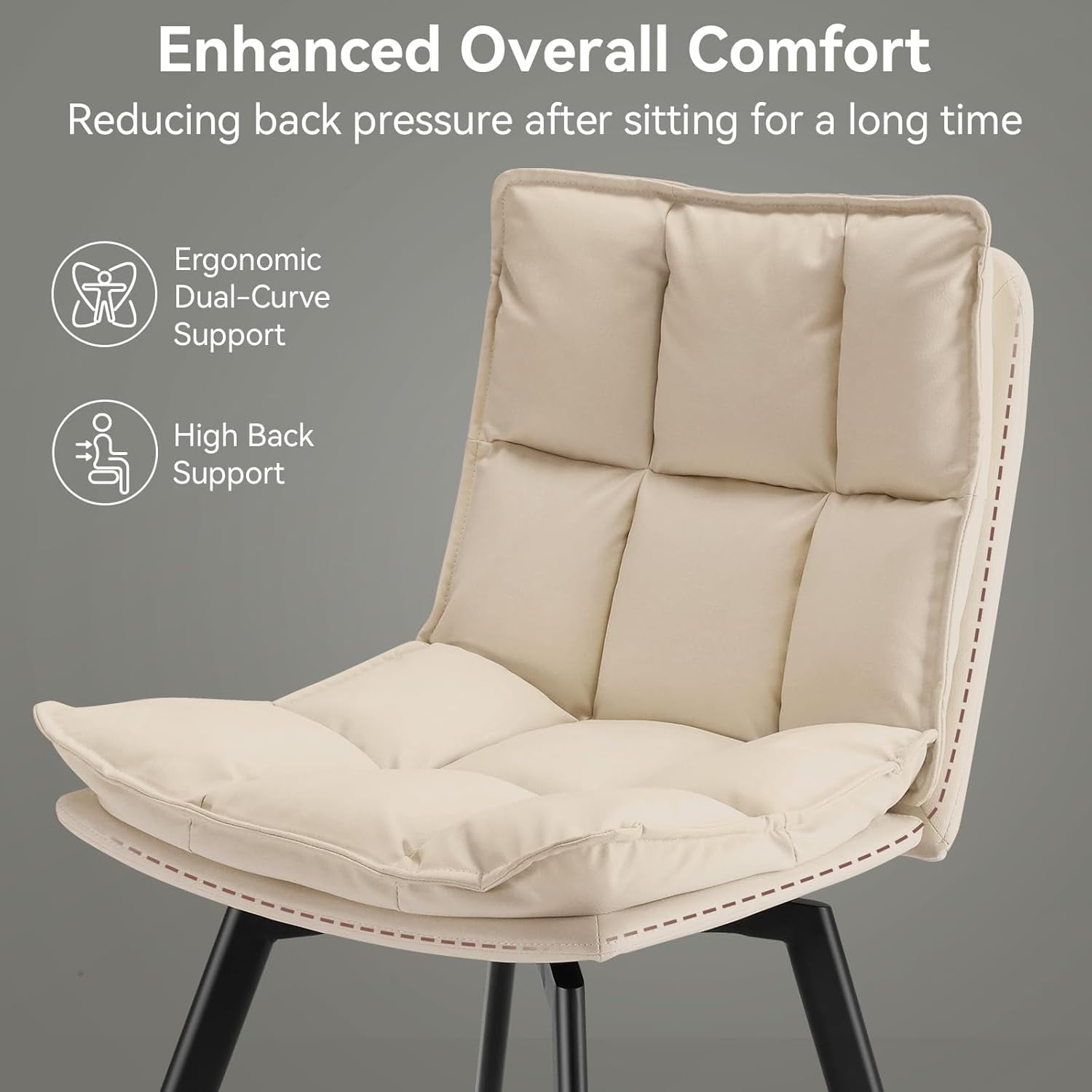 Sailvan Dining Chairs Set of 2, Modern PU Leather Upholstered Kitchen Chairs, Swivel Dining Room Chair with Double-Layer Fabric Cushion, White