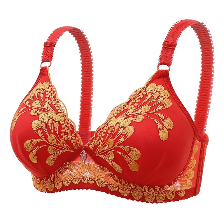 Quealent Everyday Bras Plus Size Women's Full Figure Simple Shaping  Minimizer Bra (Red,L) 