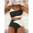 thumbnail image 4 of SHEWIN High Waisted Bikini Set 2 Piece Swimsuit for Women Color Block Spaghetti Straps Bathing Suits Summer Beach Outfits, 4 of 7