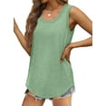 thumbnail image 5 of MOSHU Ribbed Trim Tank Tops for Women Flowy Round Neck Women Shirts Loose Fit Sleeveless Summer Tops, 5 of 12
