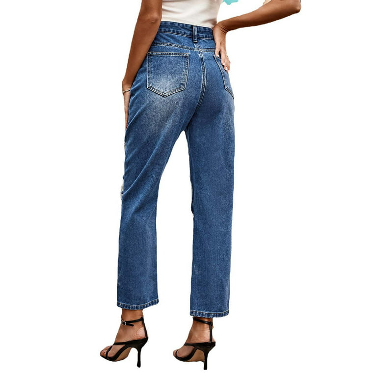 Gaecuw Jeans for Women 2023 Regular Fit Long Pants Button Up Zipper Lounge  Trousers Ripped Pants Loose Baggy Jeans Mid Waisted Denim Summer Pants with  Pockets Straight Leg Solid Denim Pants 