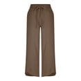 thumbnail image 5 of Pounoo Wide Leg Pants for Women Elastic Drawstring Waist Asymmetrical Hem Cropped Pants Lightweight Casual Trousers Gift, 5 of 9