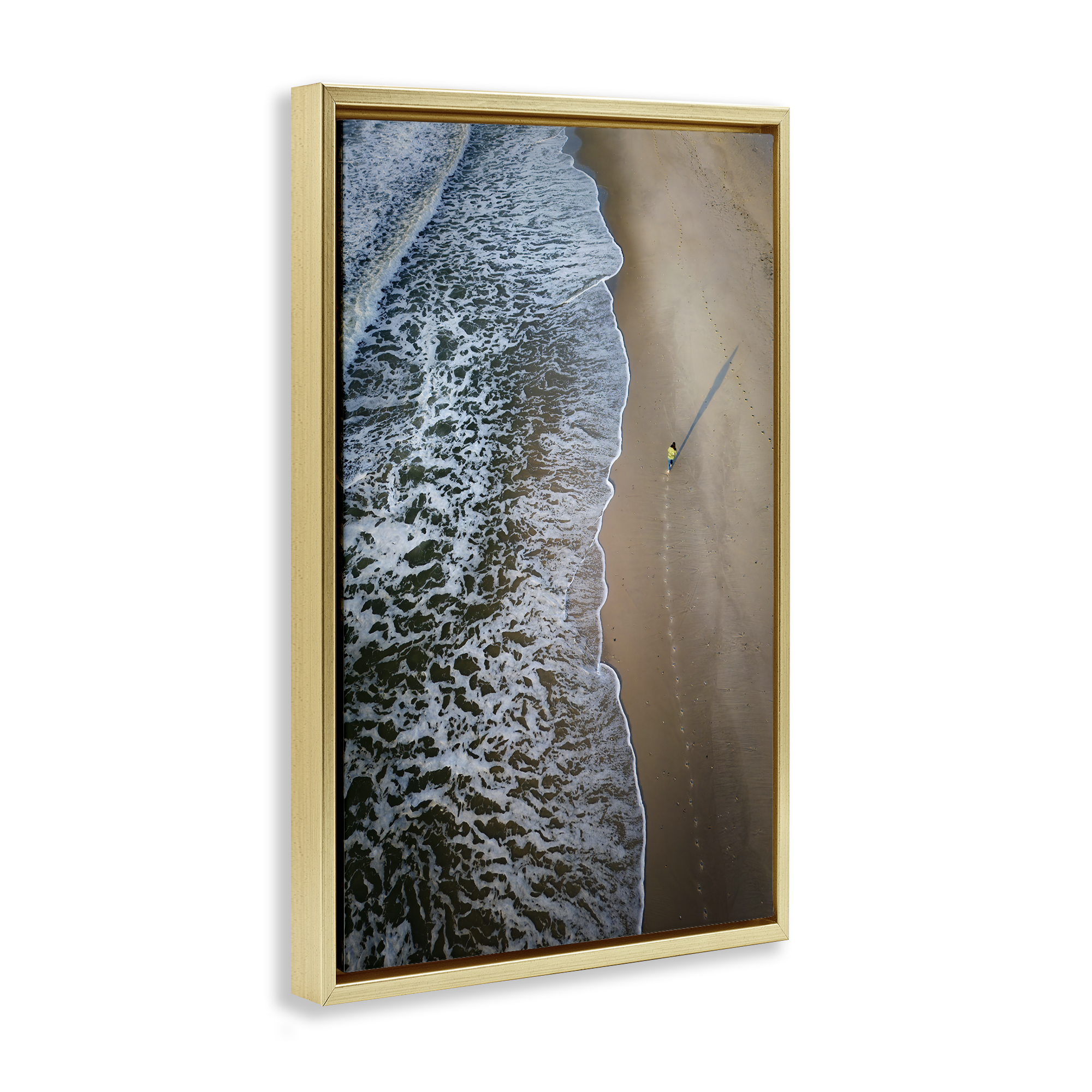 Stupell Industries Vertical Aerial Beach View Nautical & Beach Photography Gold Floater Framed Canvas Art Print Wall Art, 21 x 31