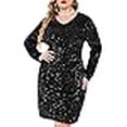 thumbnail image 3 of IN'VOLAND Robe à Sequins pour Femmes Grande Taille Col en V Cocktail Soirée Scintillante Robe Moulante Mini Noire, 3 of 4