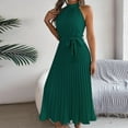 thumbnail image 5 of Women's Sleeveless Halter Neck Pleated Midi Cocktail Dresses A Line Flowy Beach Maxi Dress with Belt, 5 of 6