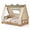 Yellow, variant on Gymax Twin Size House Floor Bed w/ TentWood Bed Frame w/ Roof Window & Fence Rails White & Orange
