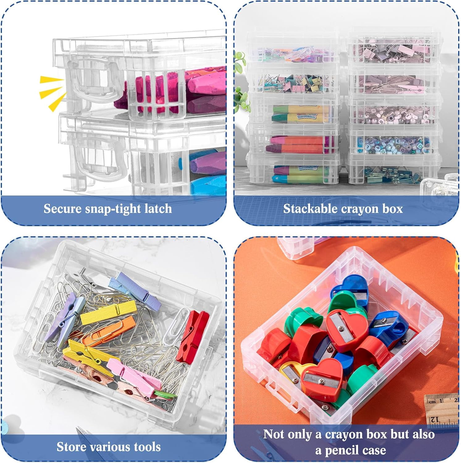 80 Pcs  Plastic Crayon Box Organizer Stackable Storage Container for School Art Supplies