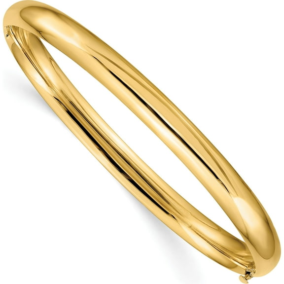 10K Yellow Gold 4/16 Oversize High Polished Hinged Bangle Bracelet (Width 6) (Length 7.5) - Jbsp