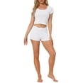 thumbnail image 2 of INSPIRE CHIC Women's Cotton Pajama Sets Lace Trim Short Sleeve Top and Shorts Lounge Set L White, 2 of 6