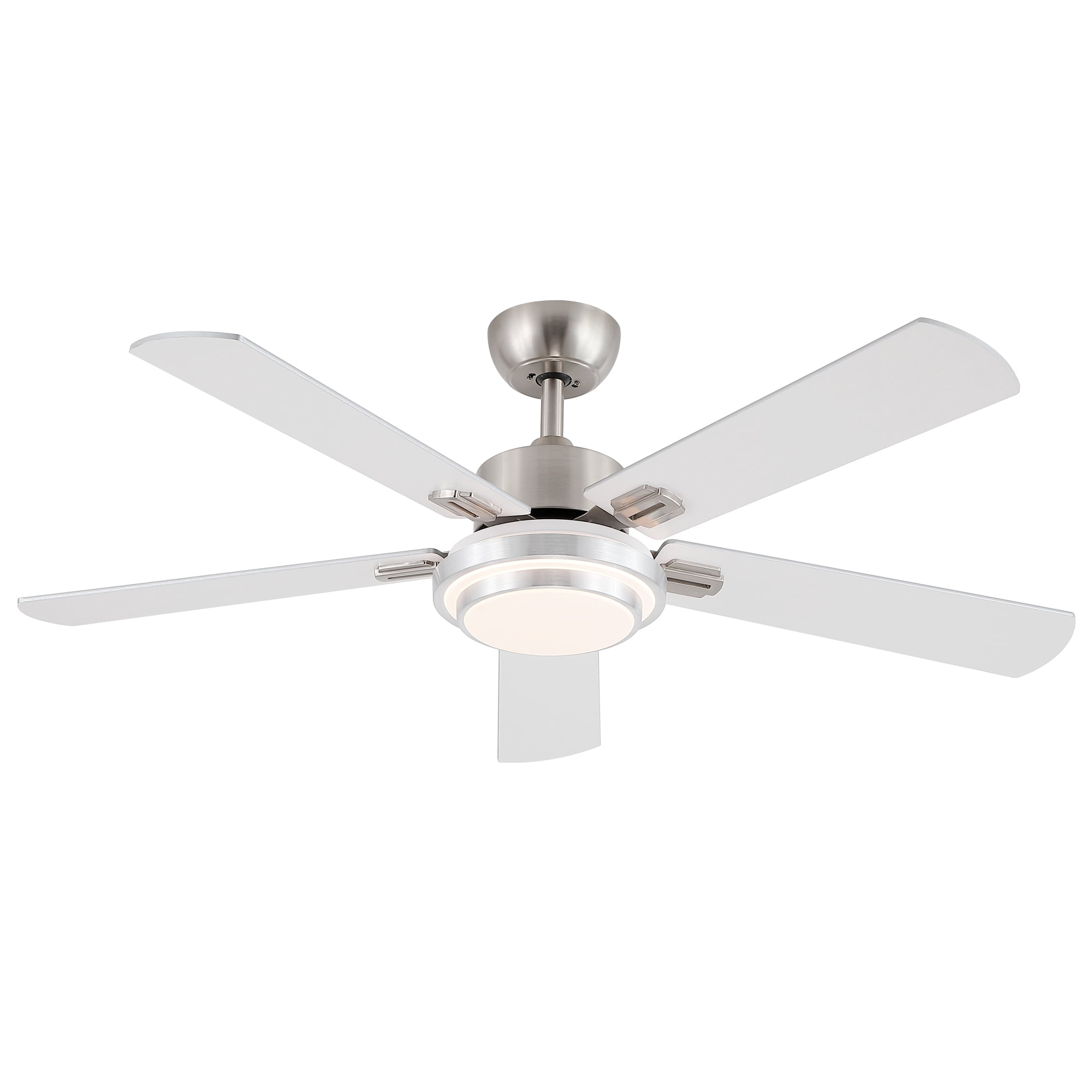 Leumius 52" Brushed Nickel Ceiling Fan with Intergrated LED Light Kit with Remote Control, 5 Plywood Blades and Work with Smart APP for Living Room Bedroom