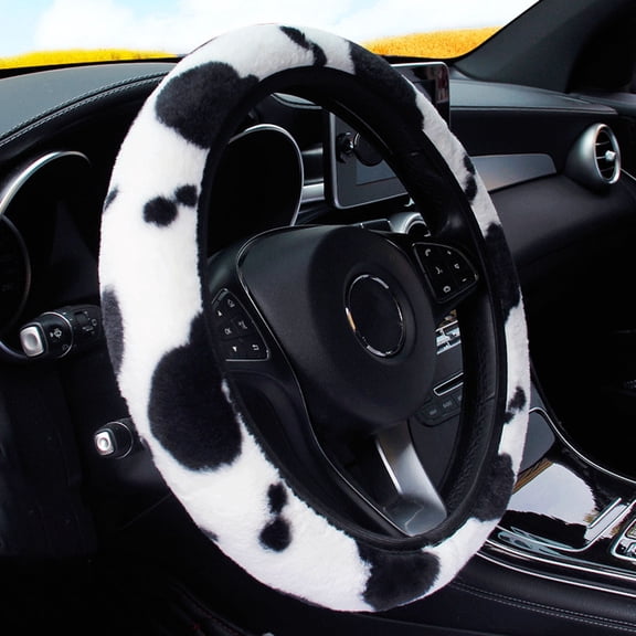 Steering Wheel Cover for Car – Cow Print Car Accessories Universal 15 Inch Women's Mens Soft Breathable Protective Rim Protector, White