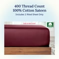 thumbnail image 4 of California Design Den Twin XL Fitted Sheet Only, Soft 400 Thread Count 100% Cotton Sateen, Deep Pocket, All-Around Elastic, Side Indicators - Burgundy Red, 4 of 9