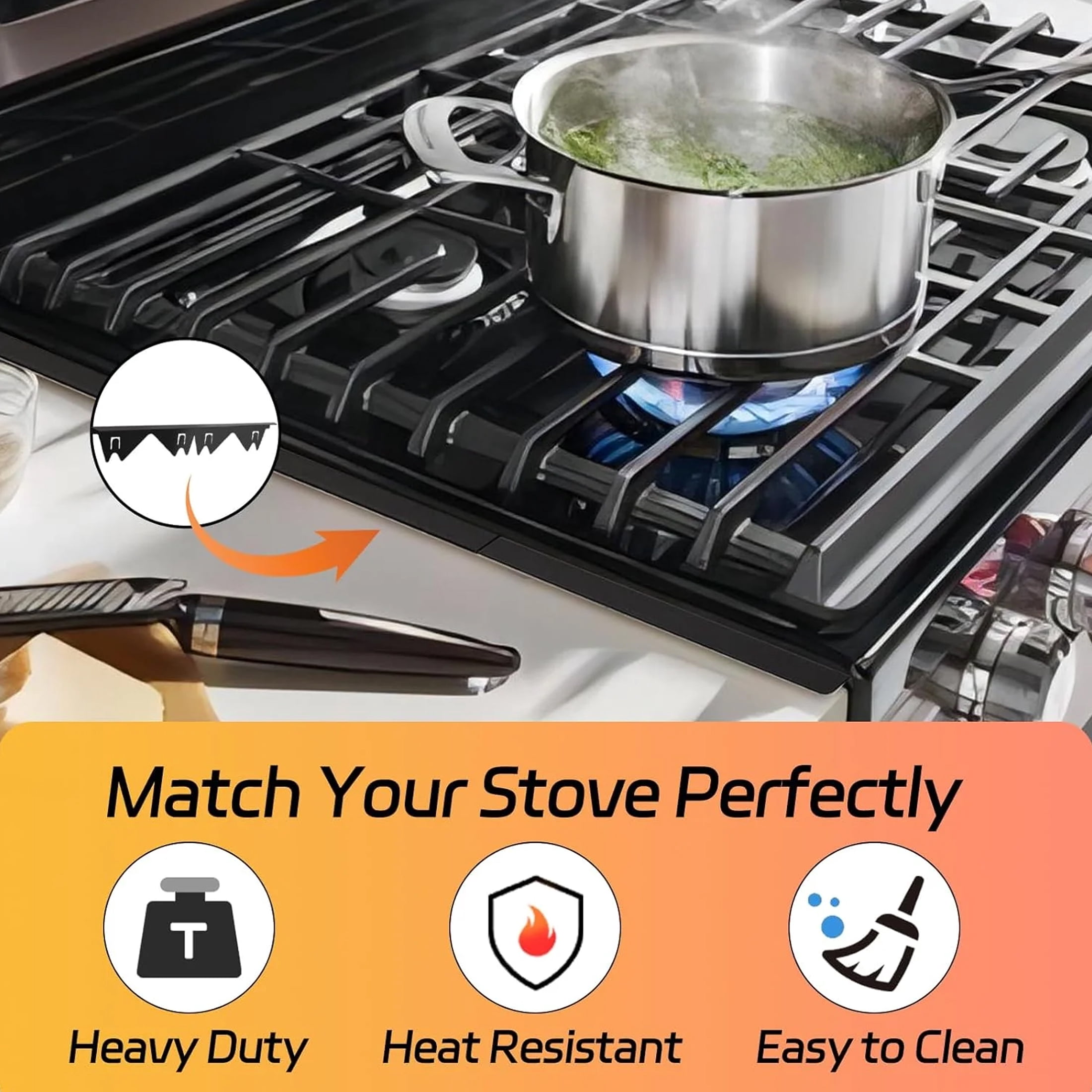 MOTMAX 2Pcs Stainless Steel Stove Gap Covers, Stove Gap Filler for Kitchen, Adjustable Length 13.8" to 27.5"