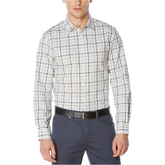 Perry Ellis Mens Tattersall Button Up Shirt, Grey, XX-Large